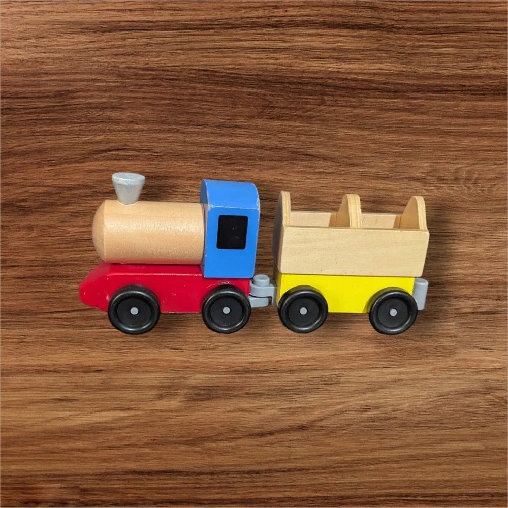 Melissa & Doug Wood Wooden Farm Train Chunky Set 3 cars 1 ENGINE set of 4 #4545‎